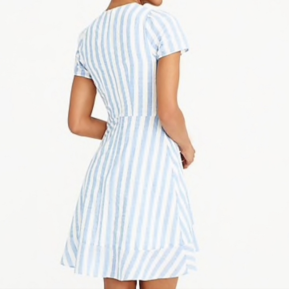 J. CREW Blue White Striped Faux Wrap Dress 0 - Picture 16 of 16